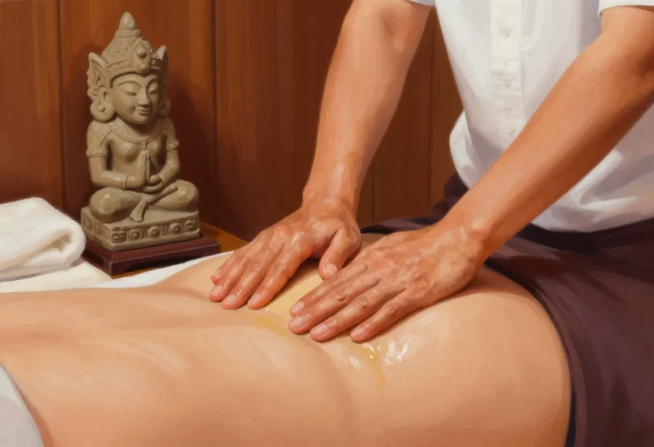 traditional balinese massage therapist at work
