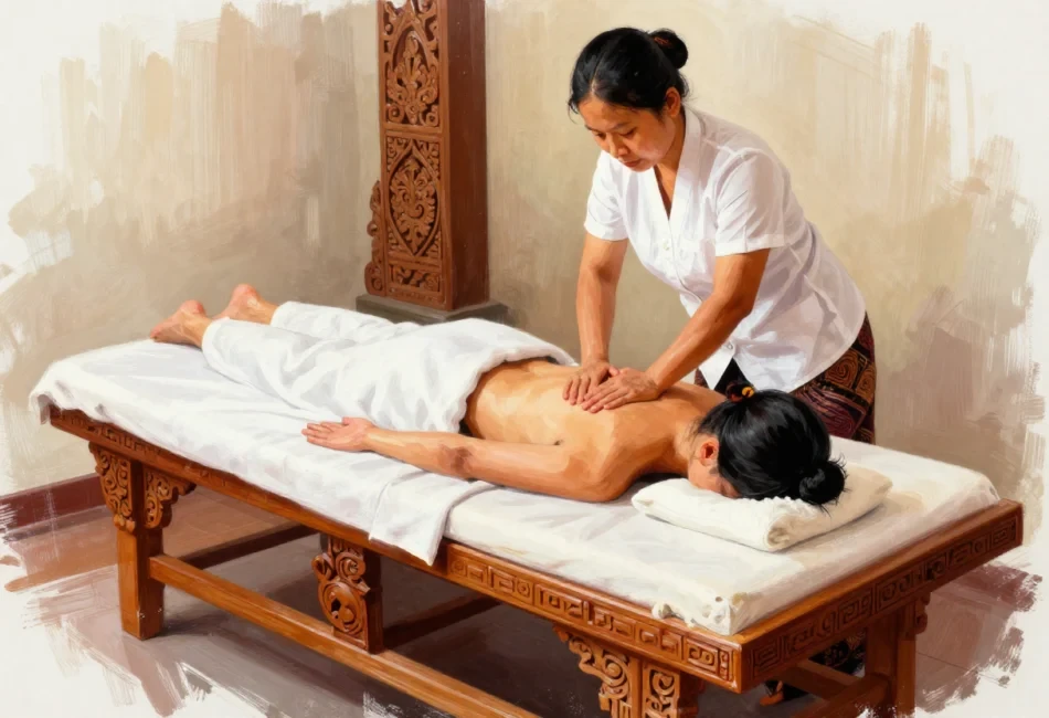 traditional balinese massage therapist at work